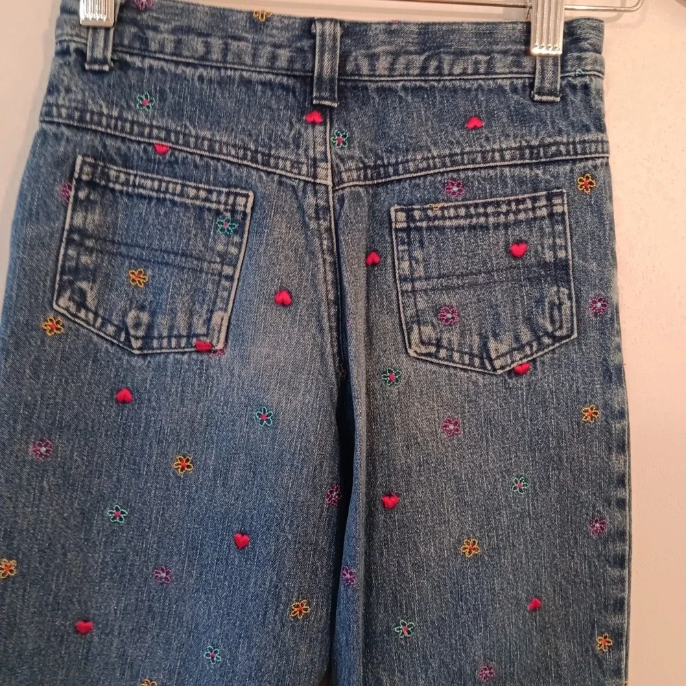 VTG Y2K Health Tex‎ Girls Club Jeans Embroidered Flowers Hearts Size 7(XS) Denim